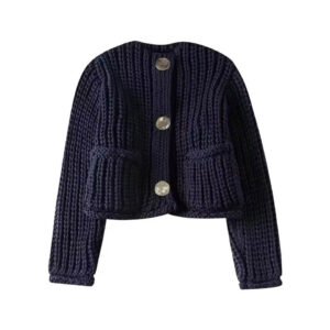 Blue Cropped Cardigan Women Clothing Knitted Short Sweaters for Women Long Sleeve Button Cardigans Women Autumn Jersey Knitwears