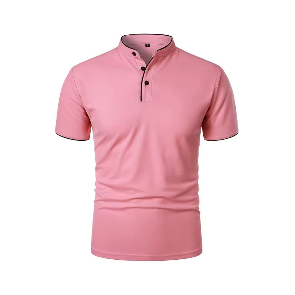 Men Businses T-shirts Casual Male Stand Collar Short Sleeve Patchwork T-shirt Tops